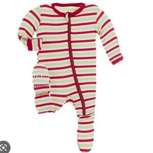Kickee Pants Footie with Zipper (Candy Cane Stripe), Size 0-3 mo., UNISEX, NEW!